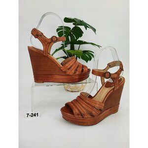 Frye Women’s Corrina Stitch Brown Leather Platform Sandals Shoes Size 7M US